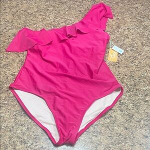 NWT Kona Sol Vibrant Pink Swimsuit One Shoulder One Piece Large